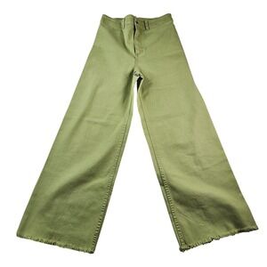 Billabong High Waisted Wide Leg Crop Jeans Women's 29 Green Frayed Hem
